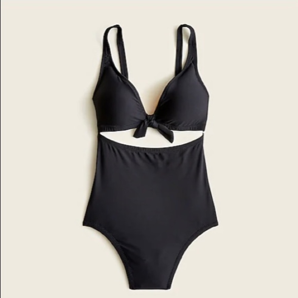 J. Crew tie-front cutout black one piece swimsuit, size 2 (NWT)